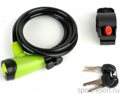 Велозамок Author 8х1500 мм с ключами (черно-зеленый) 8-17060155