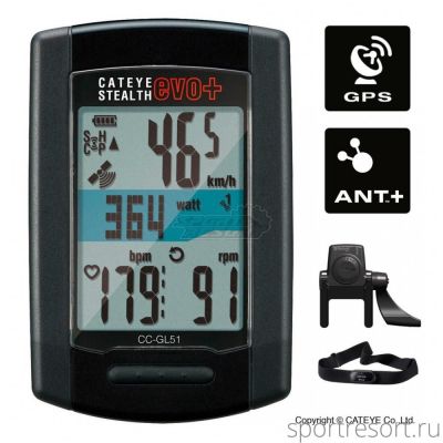 Велокомпьютер CatEye CC-GL51 Stealth evo+ GPS (с датчиками HR и CD) CE1603731