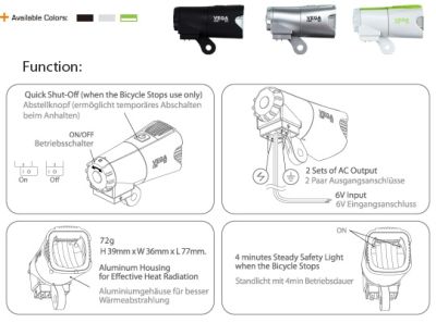 Фара передняя iLumenox VEGA 6V DYNAMO HEADLIGHT SS-L125M