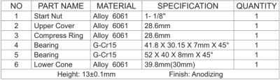 Рулевая колонка KENLI KL-B540 (1.5" - 1-1/8", нижний конус 39.8 мм)