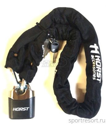 Велозамок цепь HORST 10x1200 mm + навесной замок с ключом (черный) 09-100219